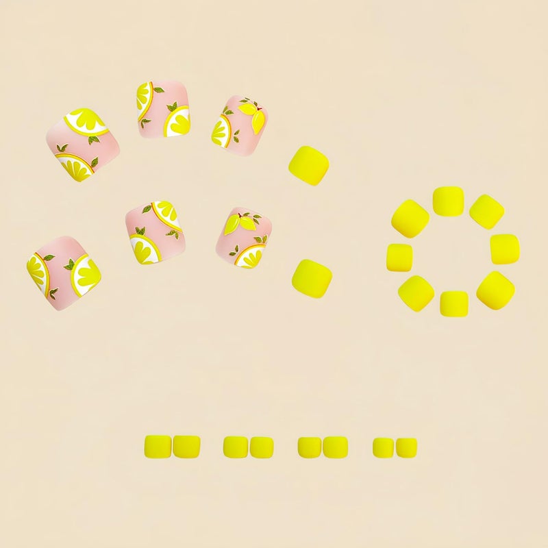 Vopintpy Yellow Lemon Press on Toenails Short Square Toenails Spring Summer Matte Toe Nails Full Cover Toe Nails for Women - Image 3